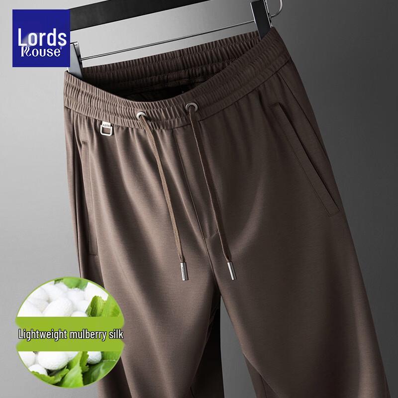 

Men s Mulberry Silk Blend Summer Casual Straight-Leg Pants 6XL