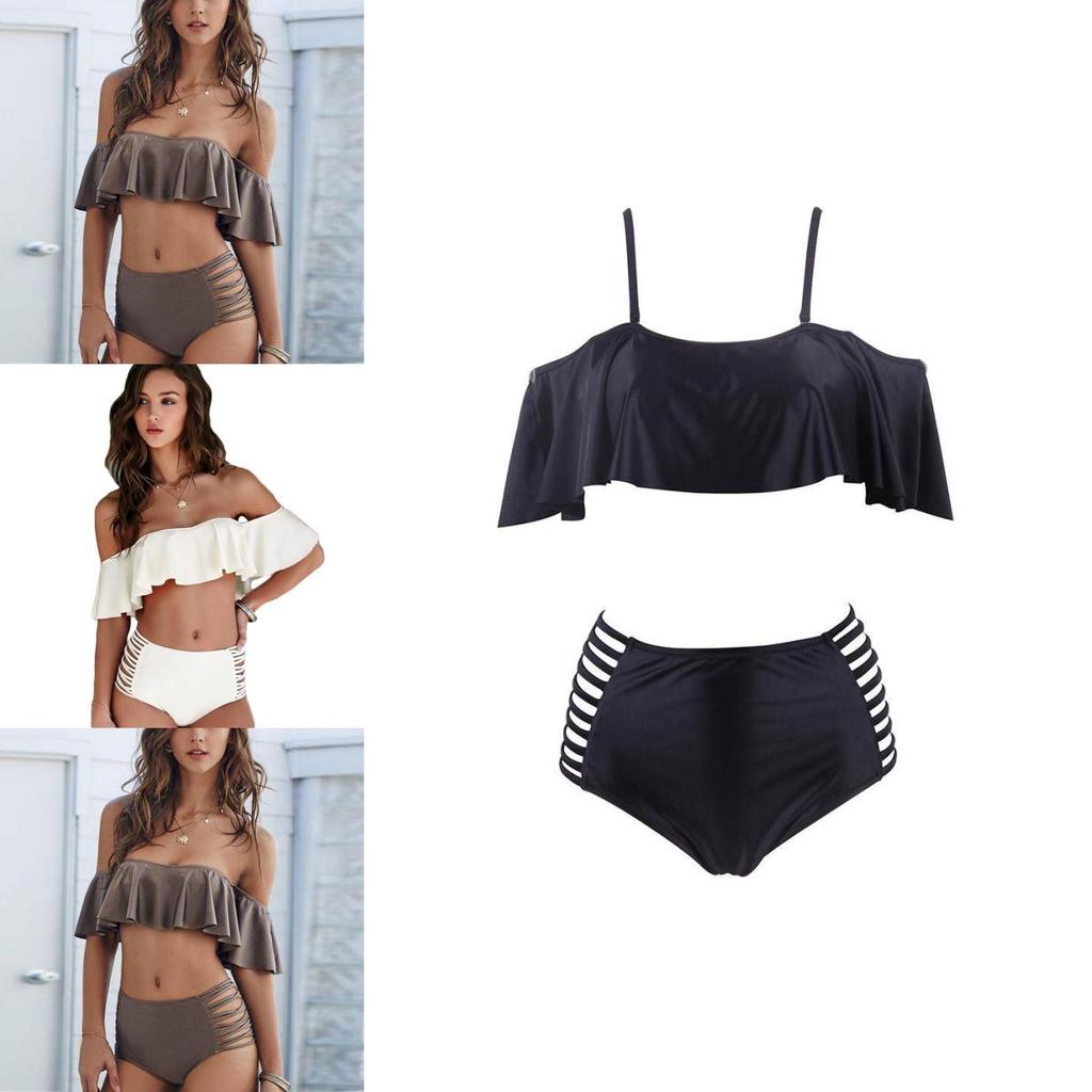 Elegant Women Bikini Push-up Ruffle Off Shoulder Swimwear Swimsuit Padded Bathing Suit