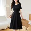 Black Sequined Plus Size Slimming Mid-Length Dress for Women - Short-Sleeved, High-Class Temperament, and Wide-Waisted Summer Style