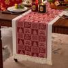 Polyester Christmas Table Runner Cartoon Pattern Santa Claus Pattern Table Flag Multi-Color Tassel Snowflake Pattern