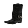 Cowhide Version~ Retro Rivet Martin Boots Pointed Mid-tube Boots Women's Fried Street Thick Heel Height Increase Versatile Martin Boots