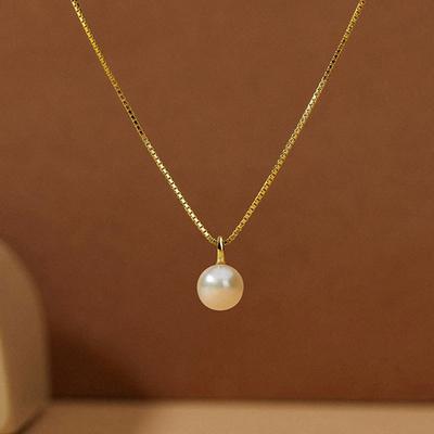 Schlichte, elegante Halskette mit rundem Anhänger aus Kunstperle für Frauen in Silber/Gold, trendiger Schmuck für den Alltag und zur Hochzeit