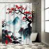 Waterproof Shower Curtain with Red Tree and Mountain Landscape - Modern Bathroom Decor