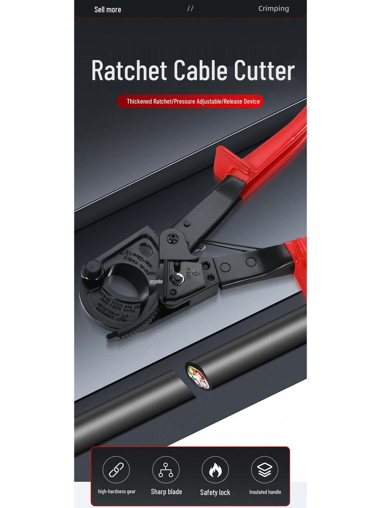HS-325A Insulated Ratchet Cable Cutter, 260mm - Manual Gear Wire Cutter