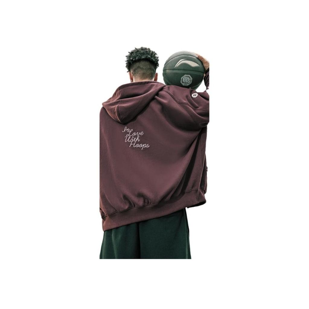 Li Ning Badfive Series Letter Print American Vintage Hoodie Unisex hoodies Deep-Red AWDTC91-1