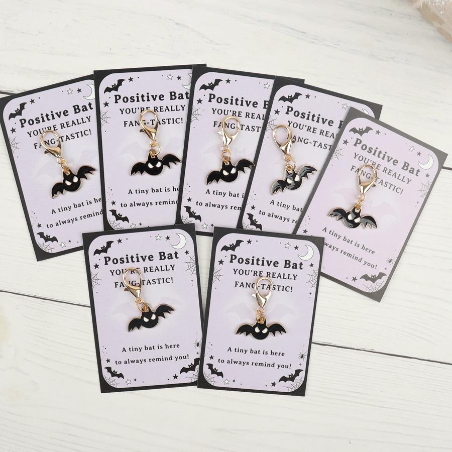 6 Magical Bat Keychains with Positive Bat-Themed Greeting Cards, Halloween Gift Tags, Backpack Decorations, Holiday Party Favors.