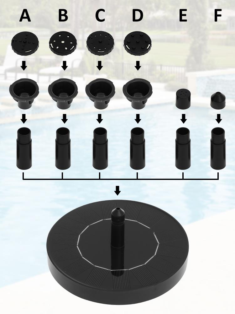 13/18cm Solar Fountain Pump Floating Solar Panel Bird Baths Water Fountain with 6 Nozzles For Garden Water Pool Pond Decor