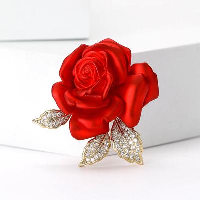 Light Luxury High-Grade Copper Zircon Rose Brooch Elegant Temperament Women'S Suit Coat Corsage Jewelry Pin