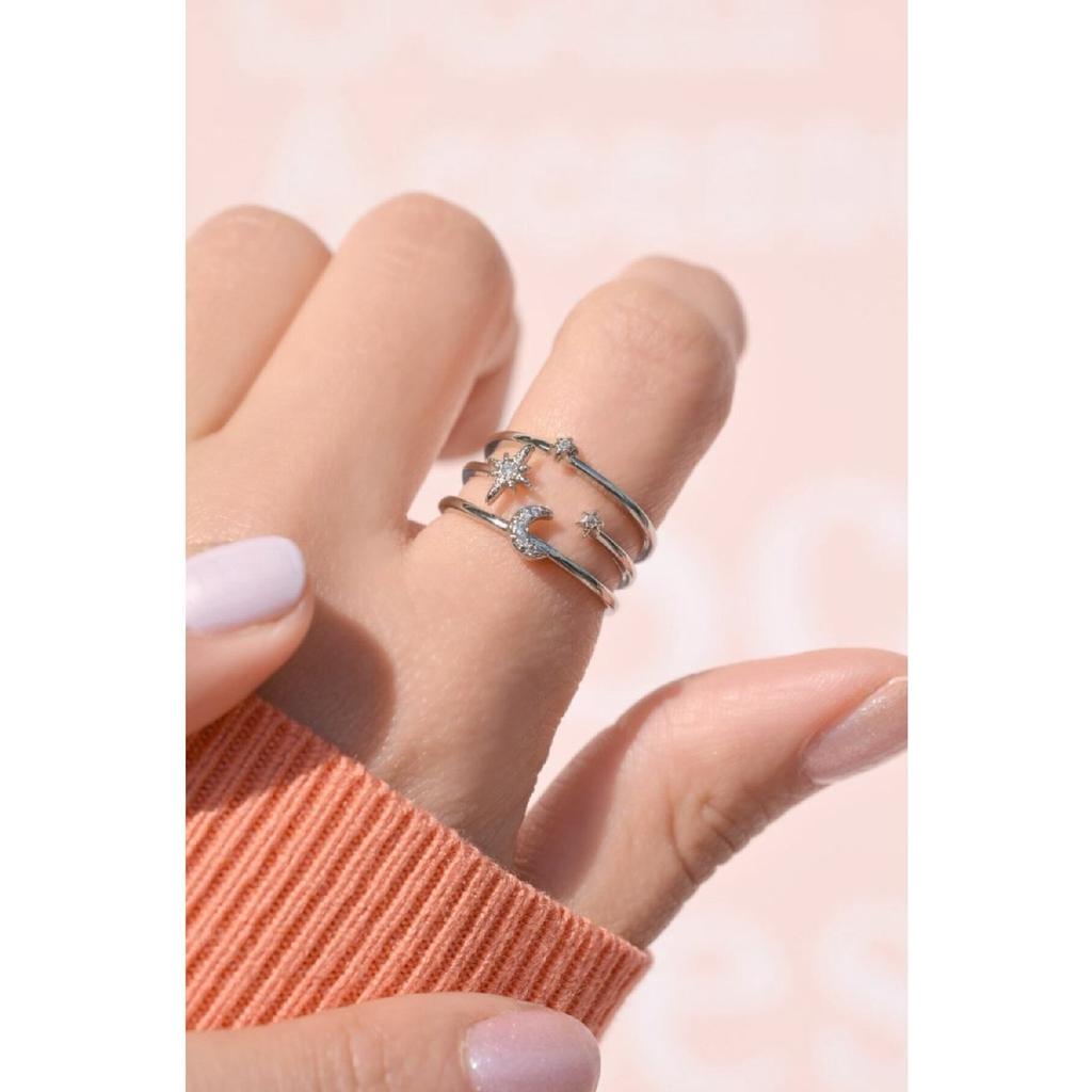 Moon And Star Detailed Ring Joint Ring