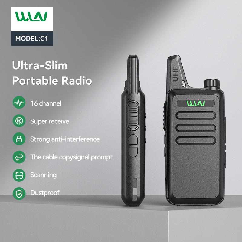 2PCS WLN KD-C1 Mini Walkie Talkie USB Charger UHF 400-470MHz Slim Transceiver 16CH Long Range Ham Two Way Radio Gift Kids KD-C1T
