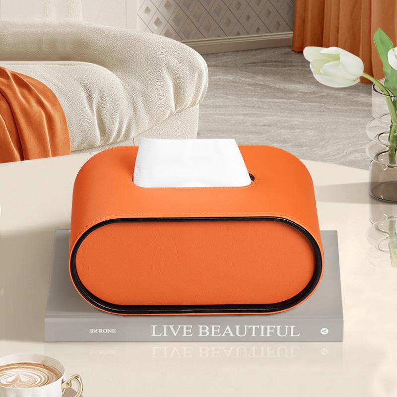 Leather Tissue Box Oval Napkin Holder Faux Leather Home Decoration for Living Room Bedroom Luxury Desktop Organizer Storage Box