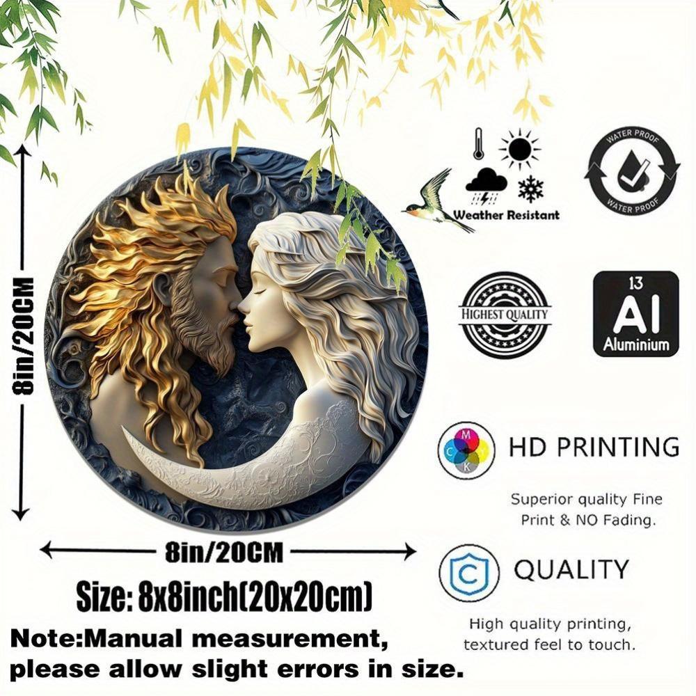 

Алюминиевая металлическая настенная табличка «Солнце и Луна», Ретро круглая табличка для дома, Декор для кофейни, кухни, Погодоустойчивое настенное искусство 20x20cm белый