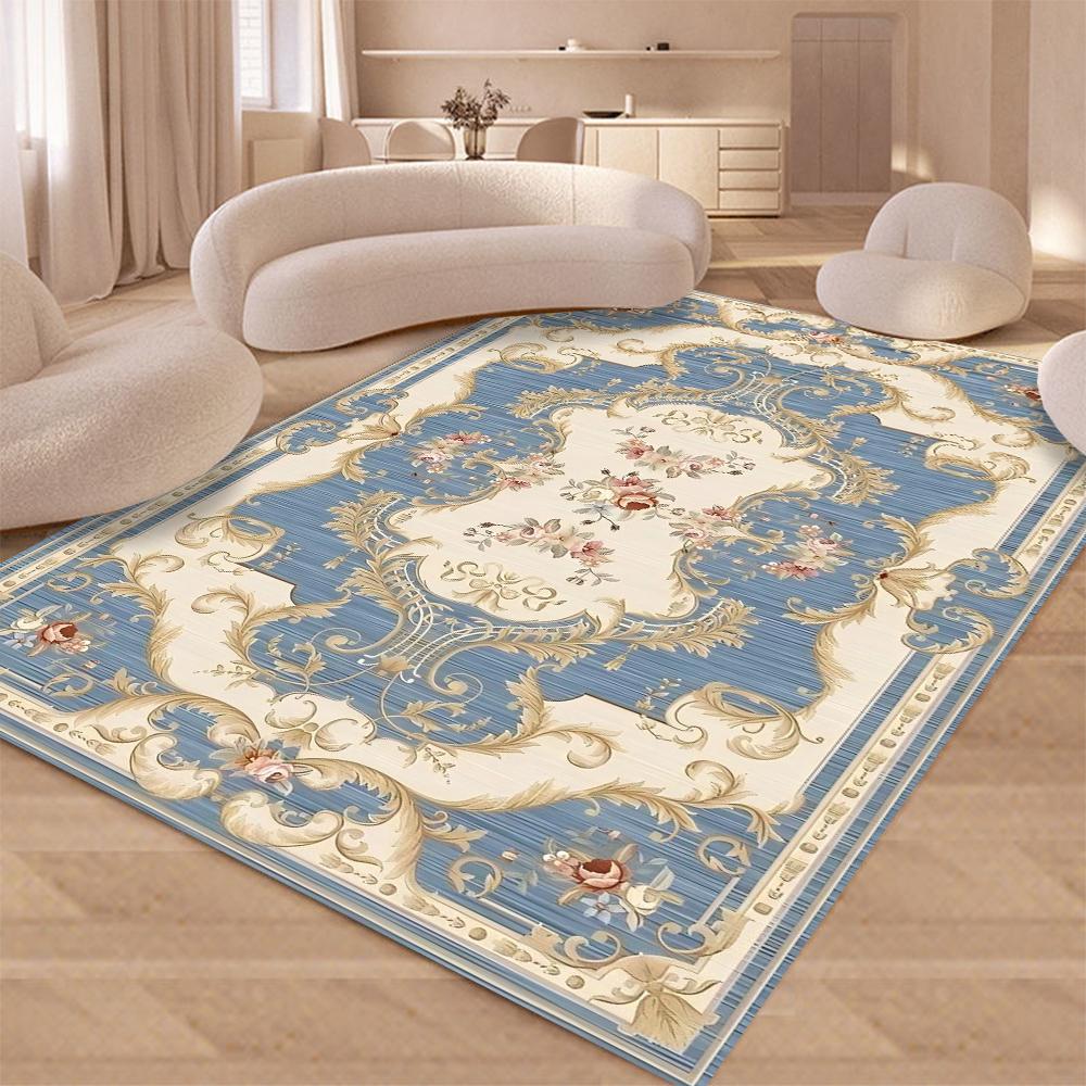 Europäischer Retro Floral Großer Teppich für Wohnzimmer Luxus Dekor Teppich Rutschfest Schlafzimmer Ankleidezimmer Waschbare Weiche Matte