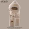 Womens Winter Warm Fleece Hat Scarf Gloves Set With Hood Ear Protection Cute Cartoon Design