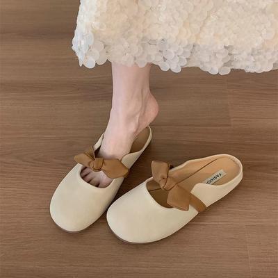 Baotou Halbschuhe Damen Oberbekleidung 2025 neu Sommer Explosion Französischer Feenstil Schleife Weiche Sohle Umstandssandalen
