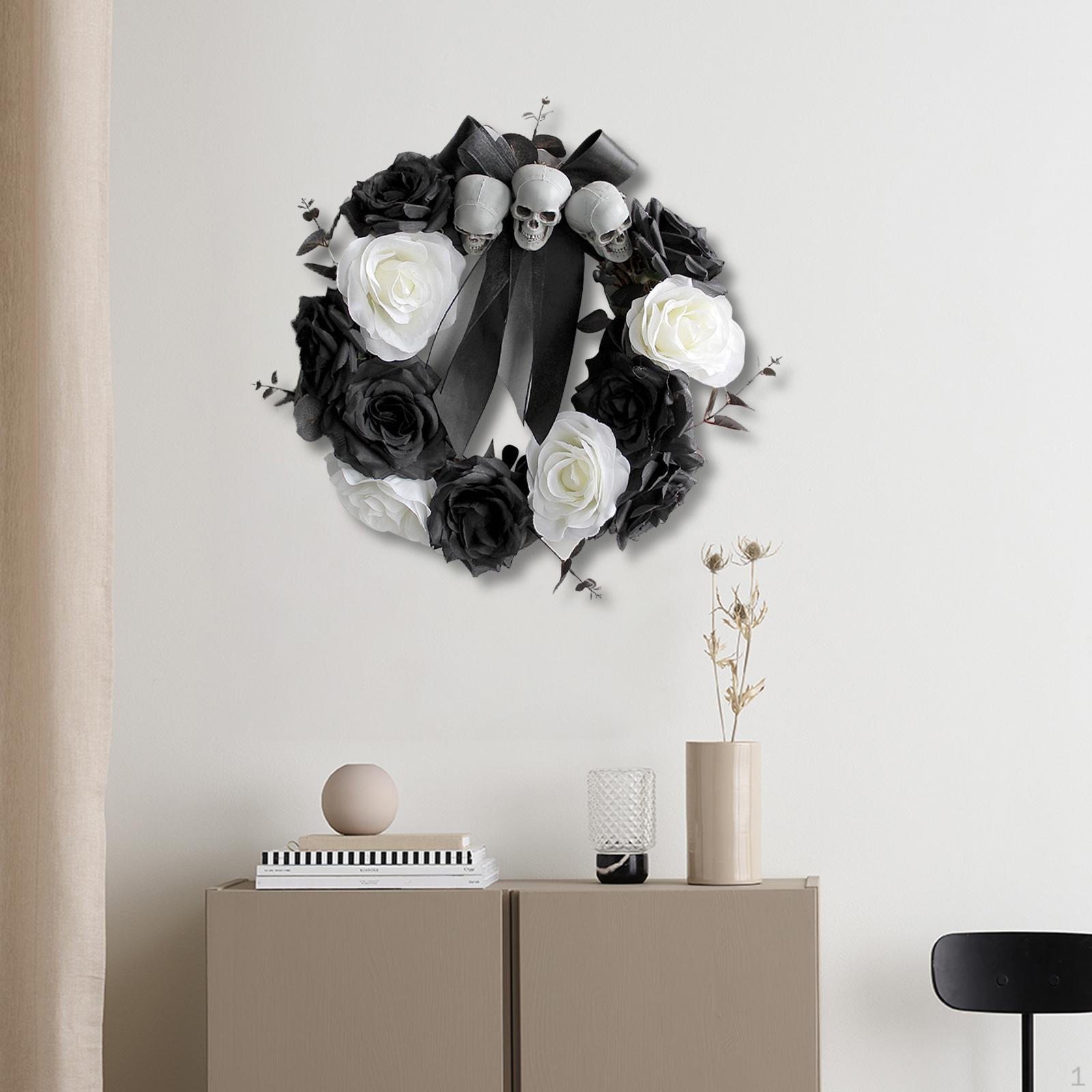 

14 Halloween Wreath Black and White Flowers Fall for Outside Front Door Window Home Hanging