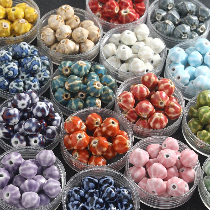 Retro Colored Irregular Ceramic Rhombus Beads for Bracelets