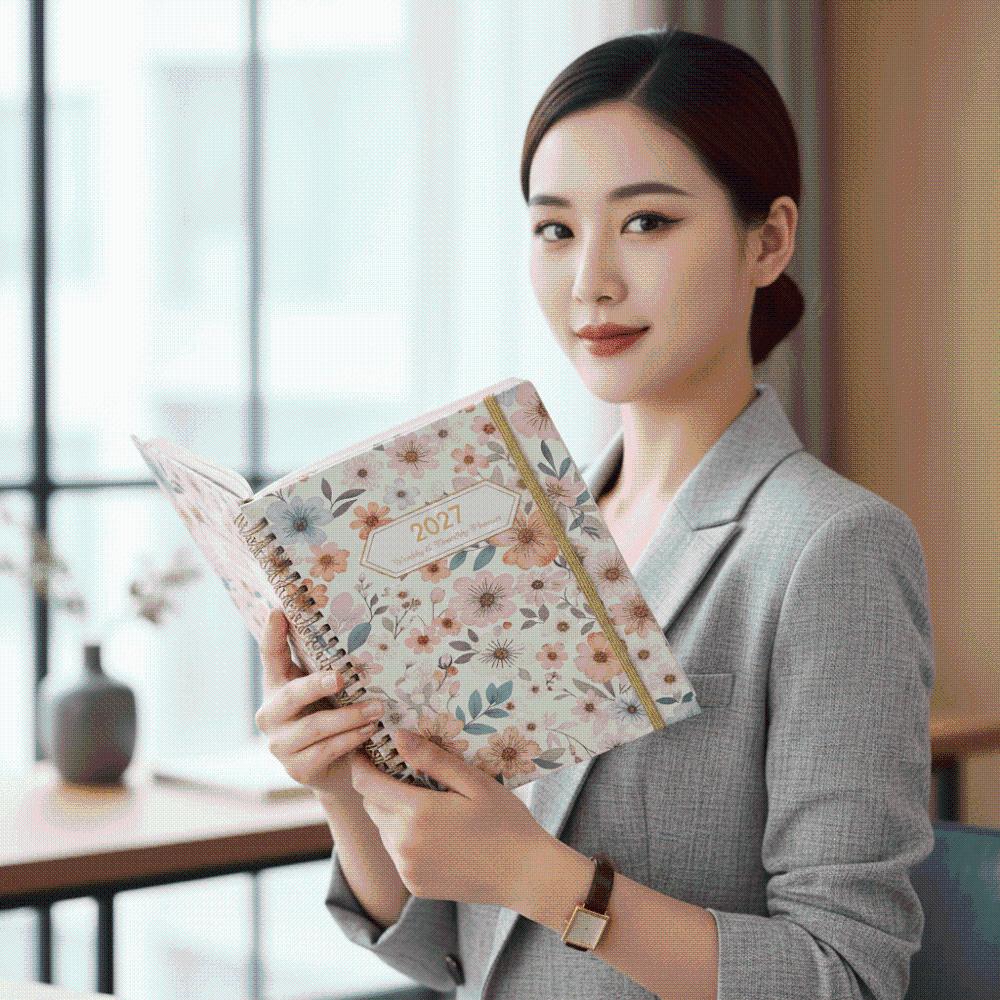 Paper Made 1117 Weekly Planner Solid Color Twin Wire Binding Floral Spiral Notebook Flexible Cover Tab Divided A1 Agenda Book