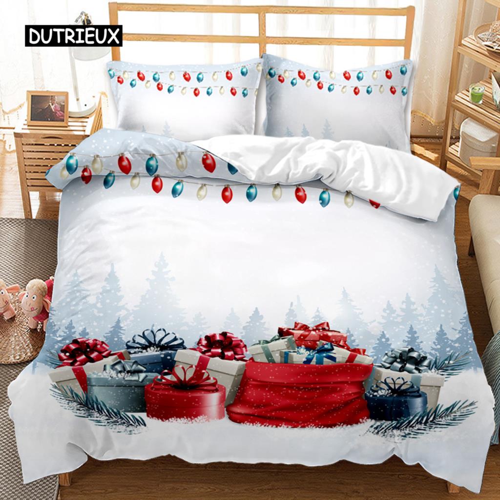Christmas Duvet Cover Set Christmas Gift Bunny Candle Christmas Theme Bedding Set Double Queen King Size Polyester Quilt Cover