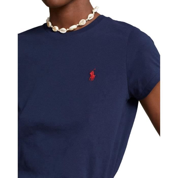 Tee Shirt Femme Ralph Lauren Bleu Marine - Col rond &amp; manches courtes - 100% coton
