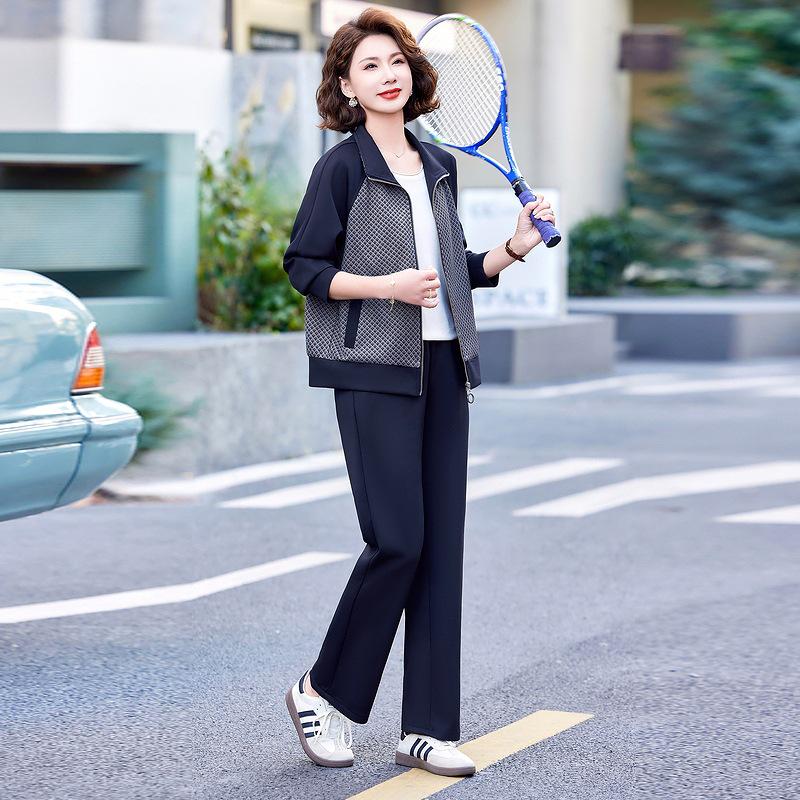 

Spring Casual Two-Piece Set: Zipper Jacket & Elastic Waist Pants for Middle-Aged and Elderly Women 5XL (150-160 lbs)