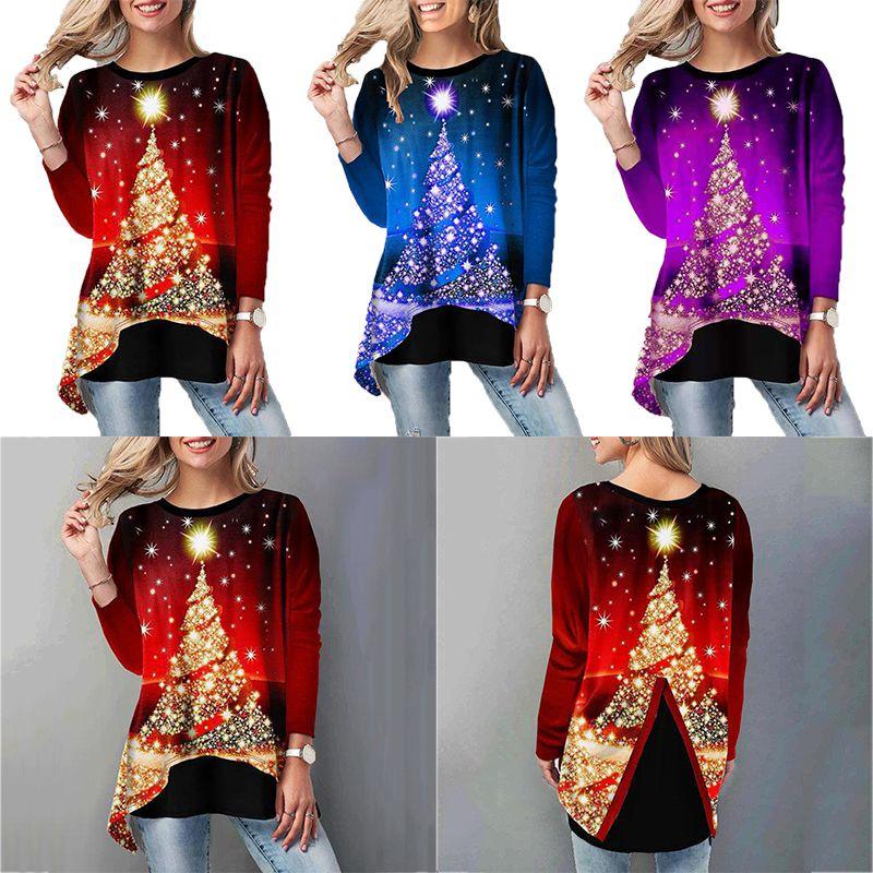 Women Christmas Tree Tops Cozy Long Sleeve Casual Xmas Pullover T Shirt Blouse