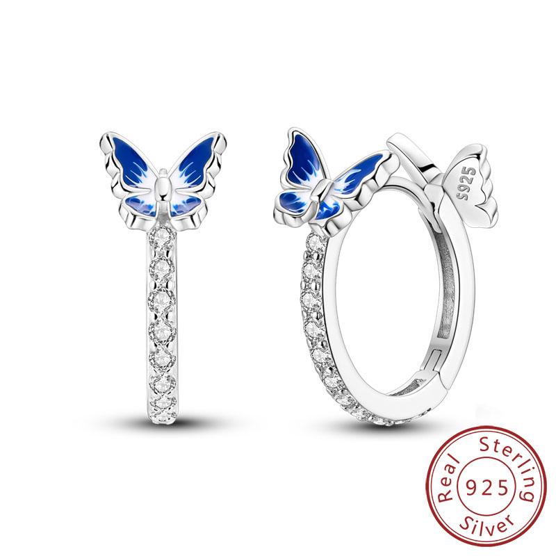 New 925 Silver Hoops Earrings Colorful Flower Butterfly Bee Drop Earring For Women Birthday Party Fashion Jewelry Gifts