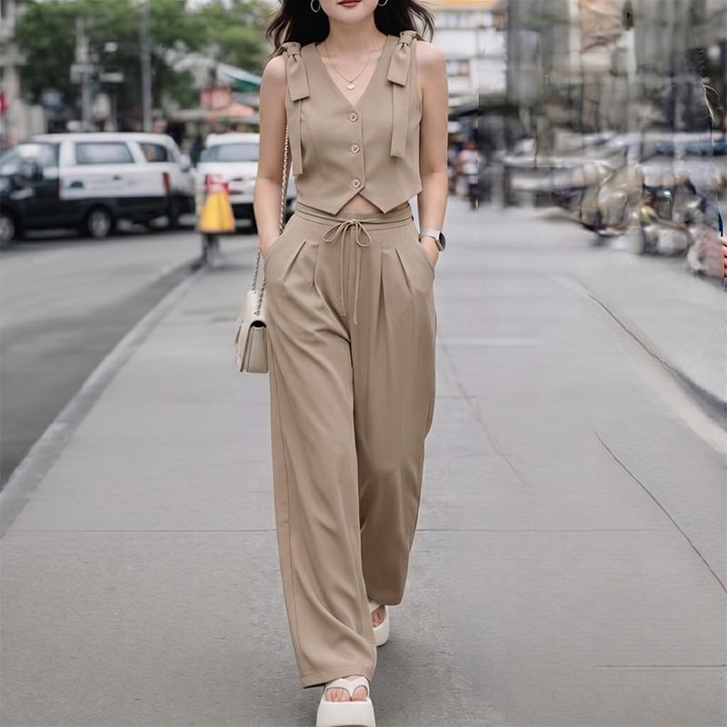 ZANZEA Women Sleeveless Blouse and Long Pants Summer Two Piece Suit Sets
