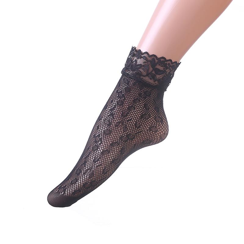 Summer-Ready Black Fishnet Lace Stockings: Odor-Resistant, Sweat-Absorbing, Sexy, Thin Jacquard Short Socks for Women