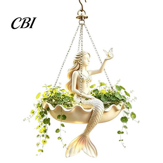 Piccolo Fioriera da Pianta Erbacea Ballerina di Balletto & Sirena Fioriera da Appendere, Vaso da Fiori a Forma di Conchiglia in Resina con Catene Metalliche, Supporto a Parete per Esposizione di Piante Verdi