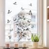 Große Pfingstrose Fensteraufkleber Zeichenstil Blume Schmetterling Fensterdekor Aufkleber für Schlafzimmer Wohnzimmer Küche (abnehmbar, statisch)