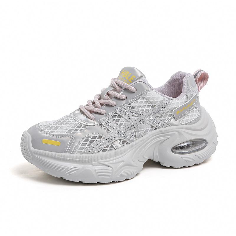 Women'S  Spring New Breathable Hollow Mesh Platform Sneakers Thick-Soled Heightening Slim All-Match Casual Sports Shoes