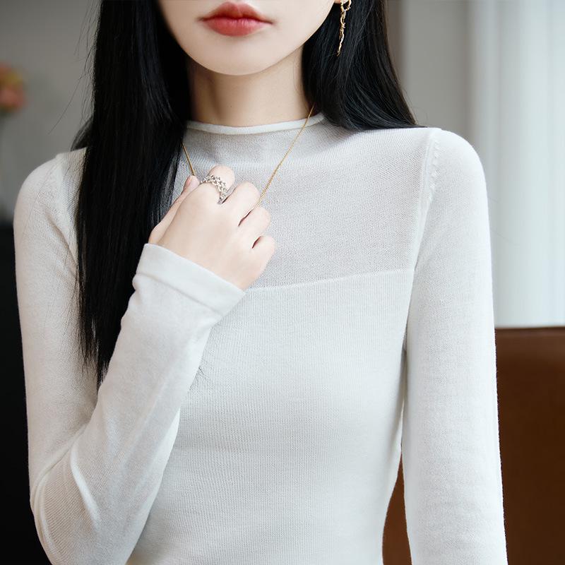 

Scalloped Stand Collar Long Sleeve Knit Sweater for Women - Autumn/Winter 2025 L белый