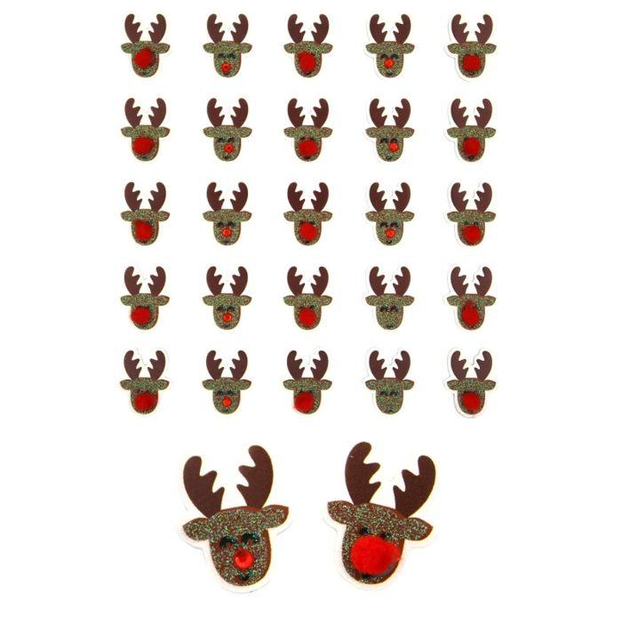 MégaCréa DIY - Stickers Noël pailletés Renne avec pompons et strass