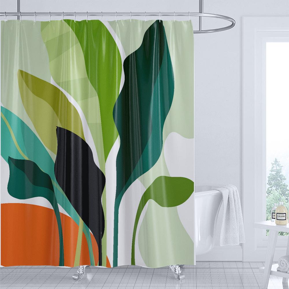 

Bathroom Abstract Bohemian Shower Curtain Medieval Minimalist Art leaves Polyester Fabric Shower Curtain 180x180CM with Hooks W90xH180cm