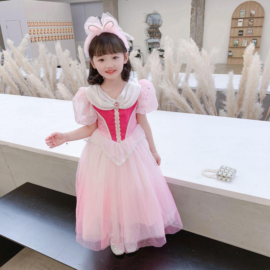 Girls' Puff Sleeve Mesh Princess Dress – Fashionable Summer Style