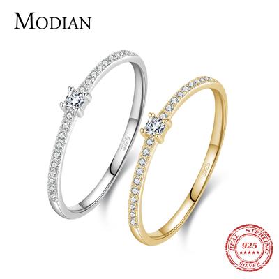 Modian 2021 Argent Sterling Massif 925 Simple Carré Zircon Cubique Transparent Breloque Couleur Dorée Bagues Pour Femmes Mariage Fiançailles Bijoux