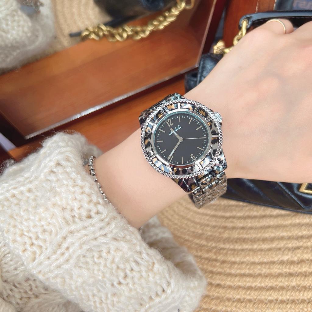 Modny Personalizowany Zegarek Damski ze Stali z Dużą Tarczą i Wzorem Pantery, Wszechstronny Zegarek