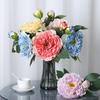 Artificial Peony with Green Leaves 2 Head Realistic Fake Silk Flower