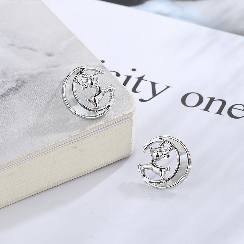 2025 Christmas Reindeer Mother-of-Pearl Moon Earrings: Trendy Student Studs