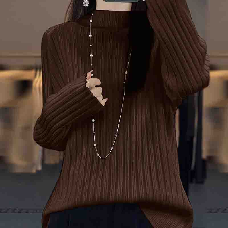 

Женские свитера, пуловеры 2025, осень-зима, длинный рукав, полувысокий воротник, черный вязаный свитер, женские топы, пуловер JJ285 One Size кофейный