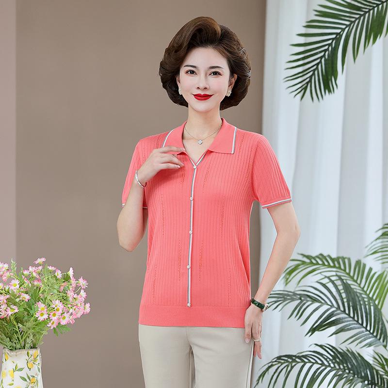 

Mother s Day Plus Size Knit Silk Cardigan - Stylish Short-Sleeve T-shirt for Middle-Aged Women XL (100-110 jin) оранжевый/красный