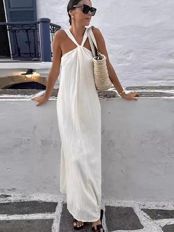 

Элегантное европейское и американское длинное платье без спины с острым воротником и бретелями через плечо для женщин, коллекция 2024 года Small белый/слоновая кость