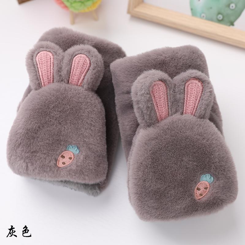 

Gloves girl cute learning + fleece thickened cartoon flip thermal cotton plush ins winter one size fits all сірий колір
