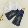 Citgeett Autumn Kids Toddler Girl Denim Outfit Embroidered Long Sleeve Tops Elastic Waist Jeans Pants Fall Clothes Set
