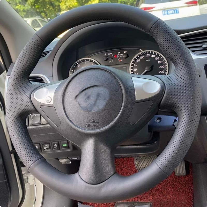 yxkpz10 For Nissan 370Z Coupe 370Z Roadster 2013 2015 Hand-Stitch Full Coverage Suede&leather Car Steering Wheel Cover NISMO Accessory