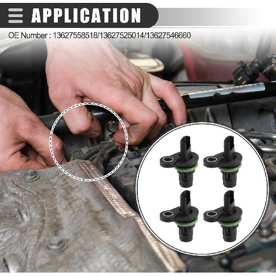 Motoforti CPS Sensor, Engine Camshaft Position Sensor, for BMW 435i 2014-2016, ABS, Metal, No.13627558518, Black, 4pcs