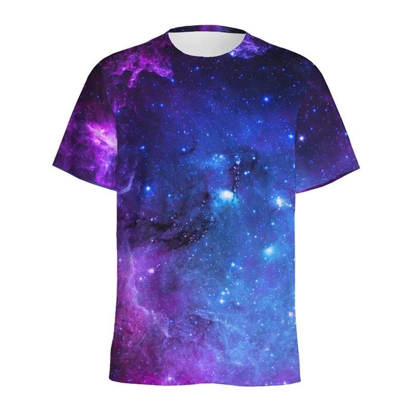 Men's 3D Printed Galaxy Space T-Shirt Colorful Starry Sky Pattern Loose Short Sleeve Round Neck Summer Street Tee Top