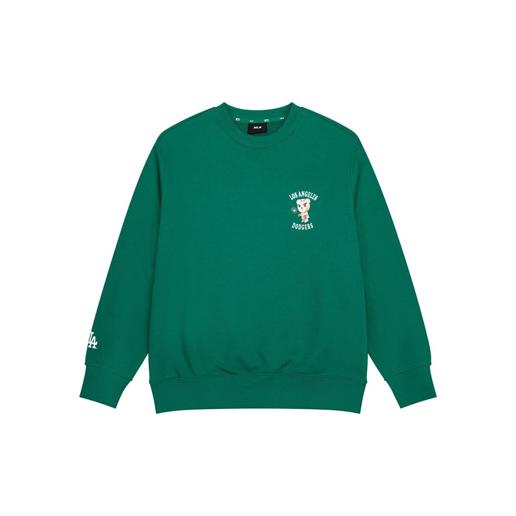 MLB Los Angeles Dodgers Fashion Loose Wrinkled Bear Series Letter Logo Crewneck Sweatshirt Unisex sweatshirt Green 3AMTE0134-07GNS