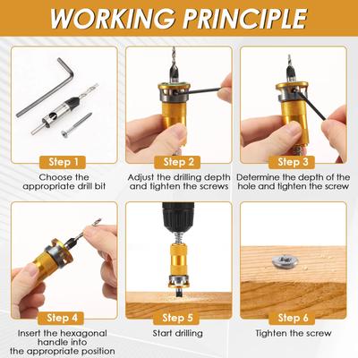 5Pcs Woodworking Limit Four Edge Countersink Bit Alloy Head Cone-Hole Drill Adjustable Depth Step Drill Hidden Screw Countersink